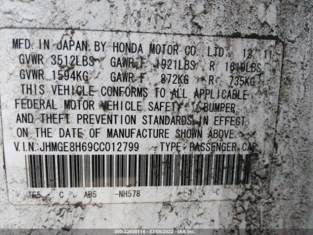 Photo 8 VIN: JHMGE8H69CC012799 - HONDA FIT 