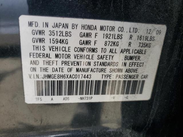 Photo 11 VIN: JHMGE8H6XAC017443 - HONDA FIT 