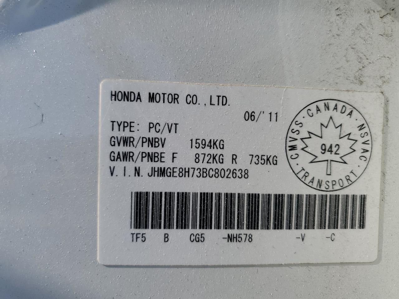 Photo 11 VIN: JHMGE8H73BC802638 - HONDA FIT 