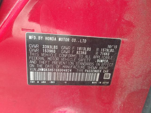 Photo 9 VIN: JHMGK5H51GX004824 - HONDA FIT LX 