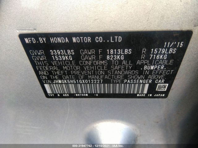 Photo 8 VIN: JHMGK5H51GX012227 - HONDA FIT 