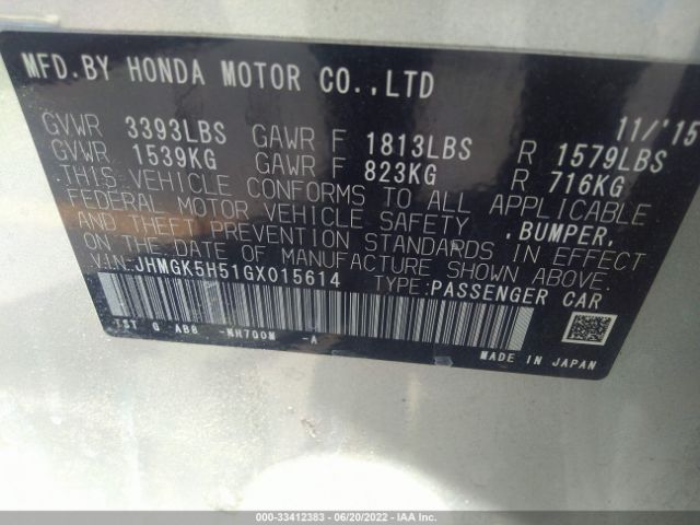 Photo 8 VIN: JHMGK5H51GX015614 - HONDA FIT 