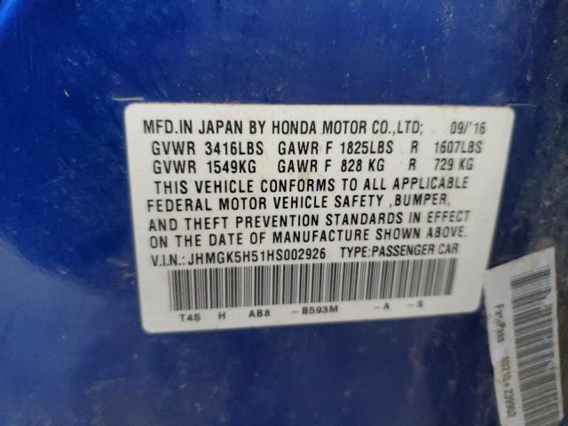 Photo 11 VIN: JHMGK5H51HS002926 - HONDA FIT LX 