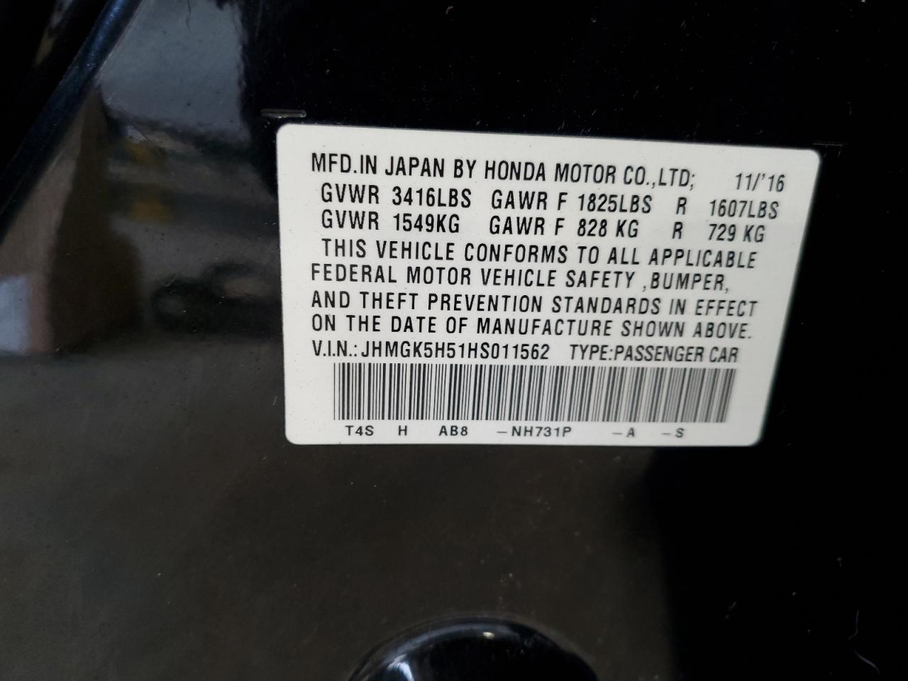 Photo 11 VIN: JHMGK5H51HS011562 - HONDA FIT 