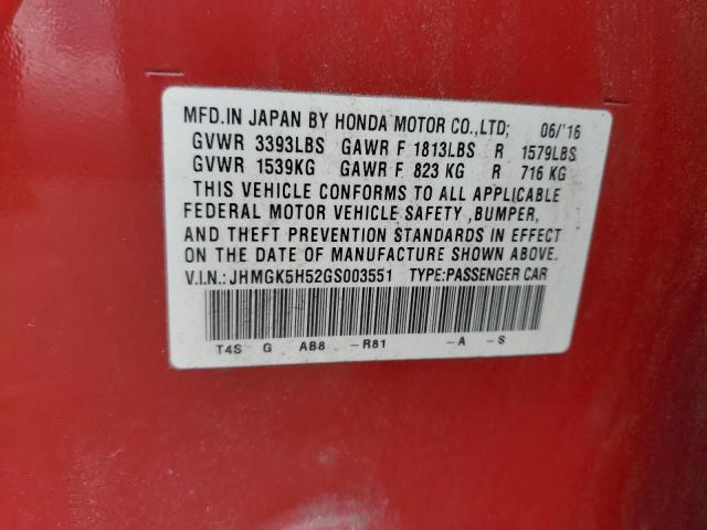 Photo 11 VIN: JHMGK5H52GS003551 - HONDA FIT LX 