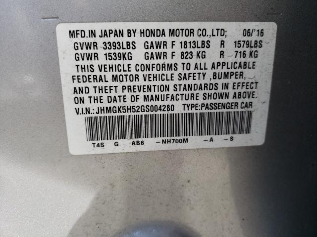 Photo 9 VIN: JHMGK5H52GS004280 - HONDA FIT LX 