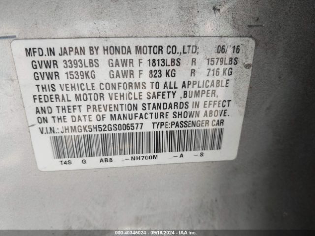 Photo 8 VIN: JHMGK5H52GS006577 - HONDA FIT 