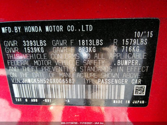 Photo 8 VIN: JHMGK5H52GX006582 - HONDA FIT 