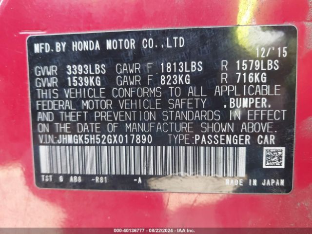 Photo 8 VIN: JHMGK5H52GX017890 - HONDA FIT 