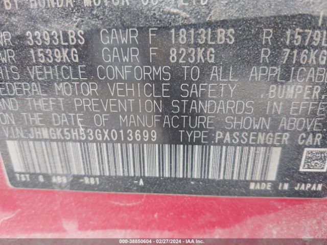 Photo 8 VIN: JHMGK5H53GX013699 - HONDA FIT 