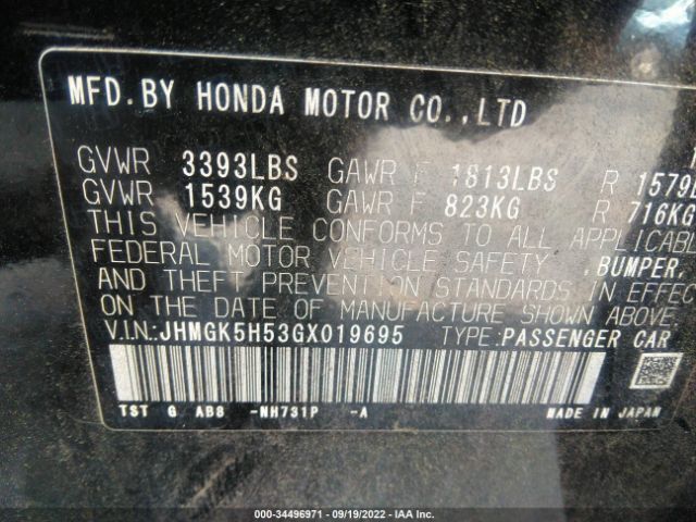 Photo 8 VIN: JHMGK5H53GX019695 - HONDA FIT 