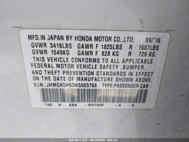 Photo 8 VIN: JHMGK5H53HS003768 - HONDA FIT 