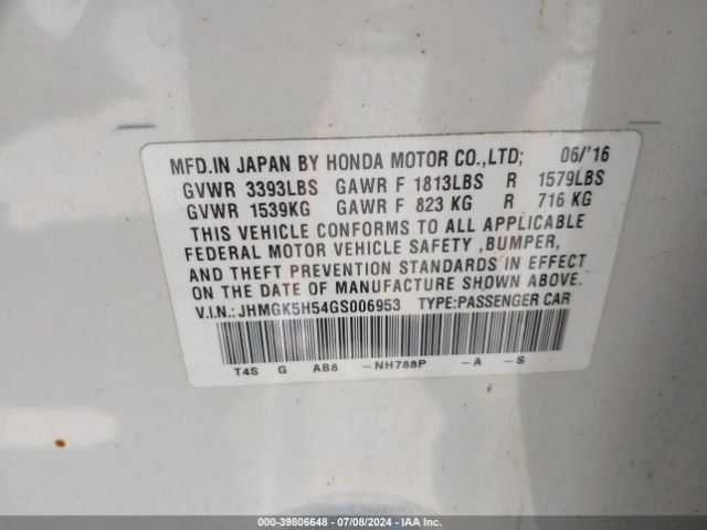 Photo 8 VIN: JHMGK5H54GS006953 - HONDA FIT 