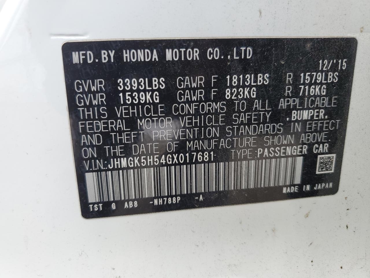 Photo 11 VIN: JHMGK5H54GX017681 - HONDA FIT 