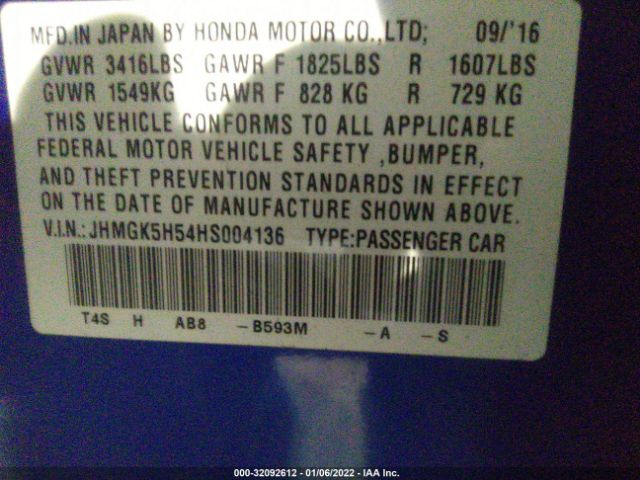 Photo 8 VIN: JHMGK5H54HS004136 - HONDA FIT 