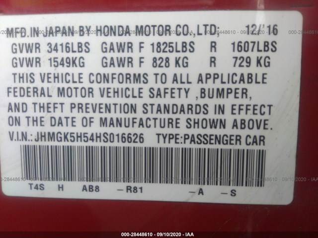 Photo 8 VIN: JHMGK5H54HS016626 - HONDA FIT 