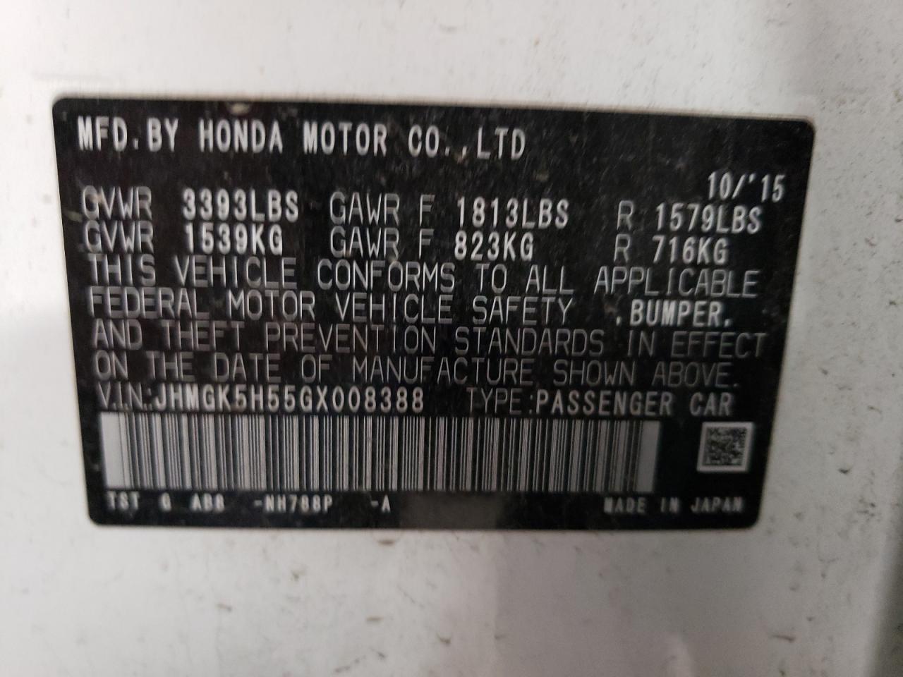 Photo 11 VIN: JHMGK5H55GX008388 - HONDA FIT 