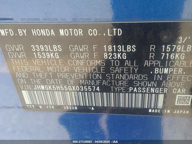 Photo 8 VIN: JHMGK5H55GX035574 - HONDA FIT 