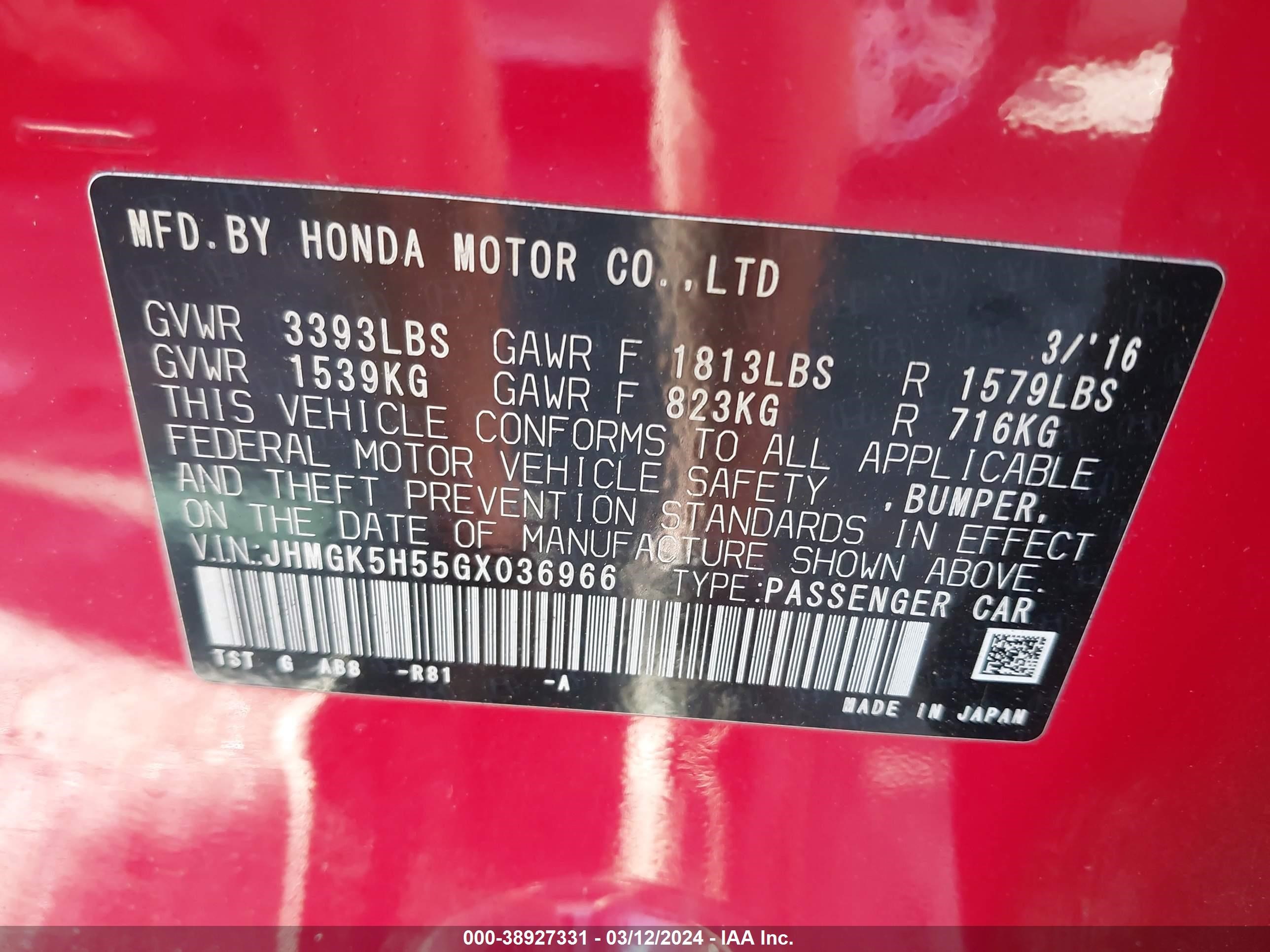 Photo 8 VIN: JHMGK5H55GX036966 - HONDA FIT 