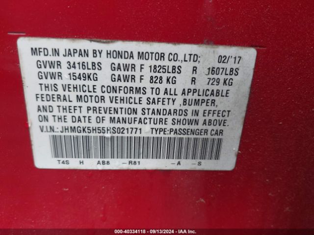 Photo 8 VIN: JHMGK5H55HS021771 - HONDA FIT 