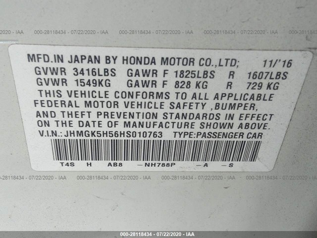 Photo 8 VIN: JHMGK5H56HS010763 - HONDA FIT 