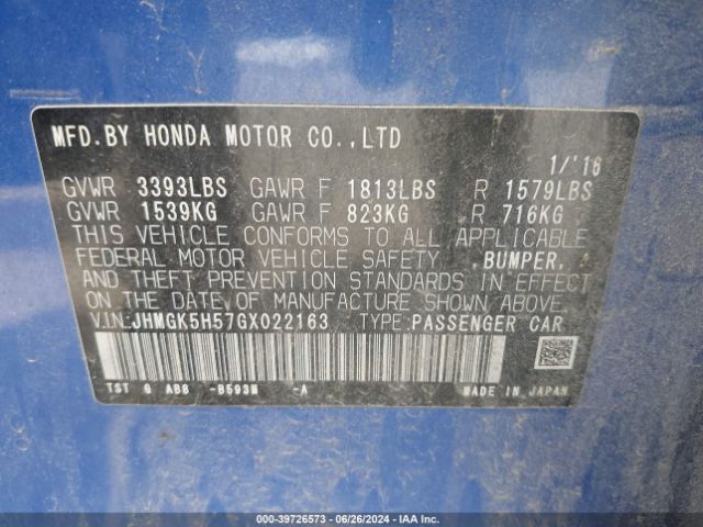 Photo 8 VIN: JHMGK5H57GX022163 - HONDA FIT 