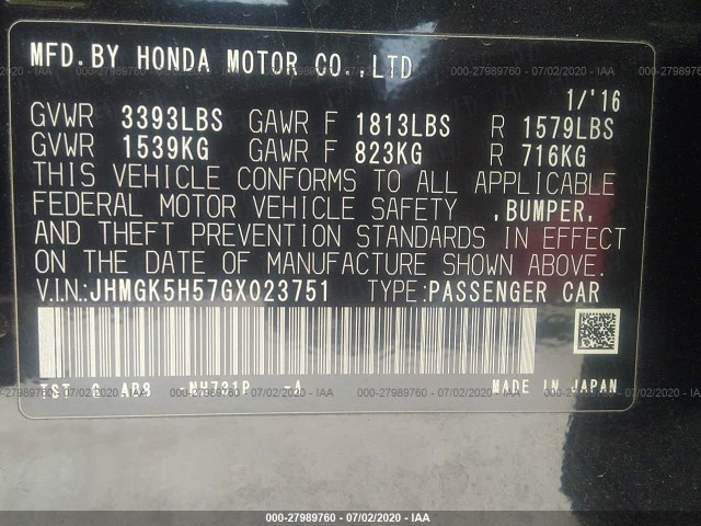 Photo 8 VIN: JHMGK5H57GX023751 - HONDA FIT 