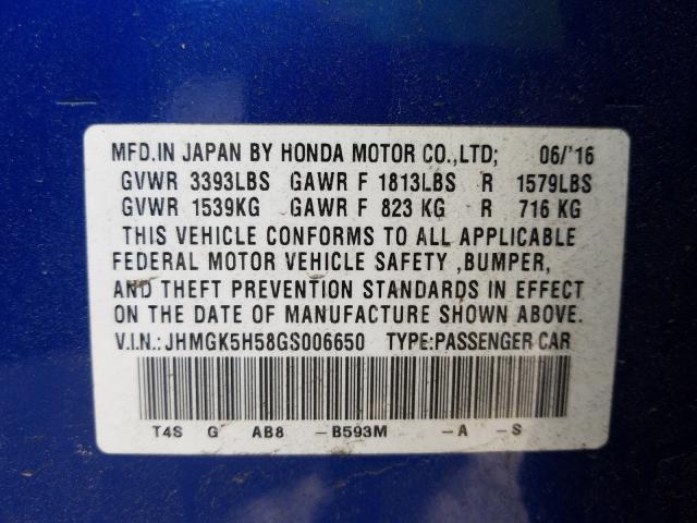 Photo 9 VIN: JHMGK5H58GS006650 - HONDA FIT LX 