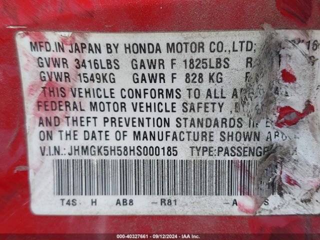 Photo 8 VIN: JHMGK5H58HS000185 - HONDA FIT 