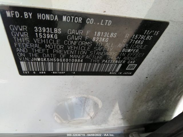 Photo 8 VIN: JHMGK5H59GX010984 - HONDA FIT 