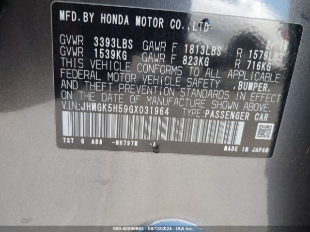 Photo 8 VIN: JHMGK5H59GX031964 - HONDA FIT 