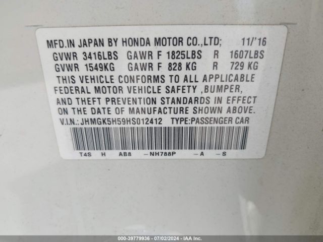 Photo 8 VIN: JHMGK5H59HS012412 - HONDA FIT 