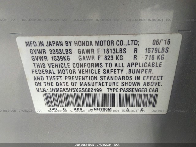 Photo 8 VIN: JHMGK5H5XGS002499 - HONDA FIT 