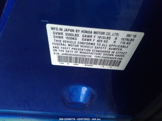 Photo 8 VIN: JHMGK5H5XGS002728 - HONDA FIT 