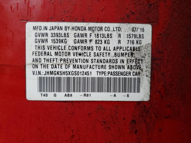 Photo 11 VIN: JHMGK5H5XGS012451 - HONDA FIT LX 