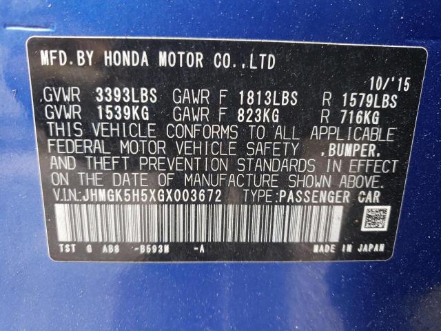 Photo 11 VIN: JHMGK5H5XGX003672 - HONDA FIT LX 