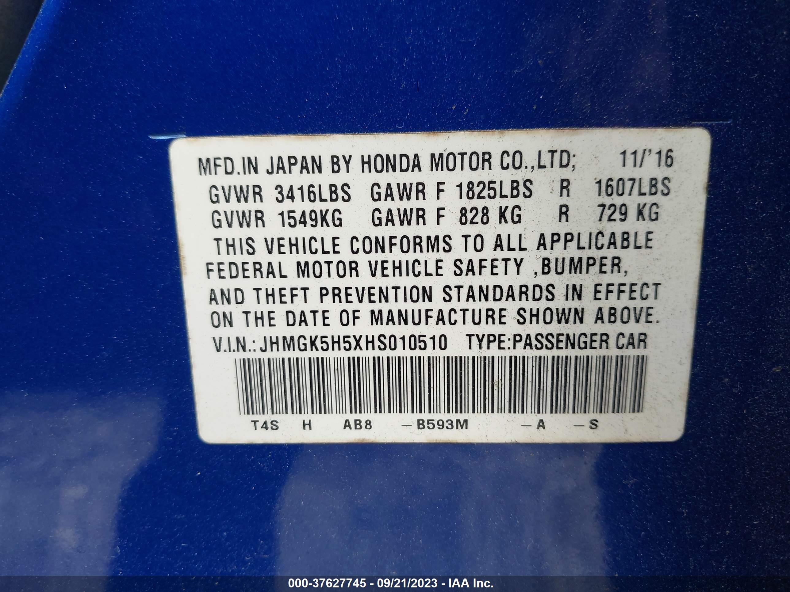 Photo 8 VIN: JHMGK5H5XHS010510 - HONDA FIT 