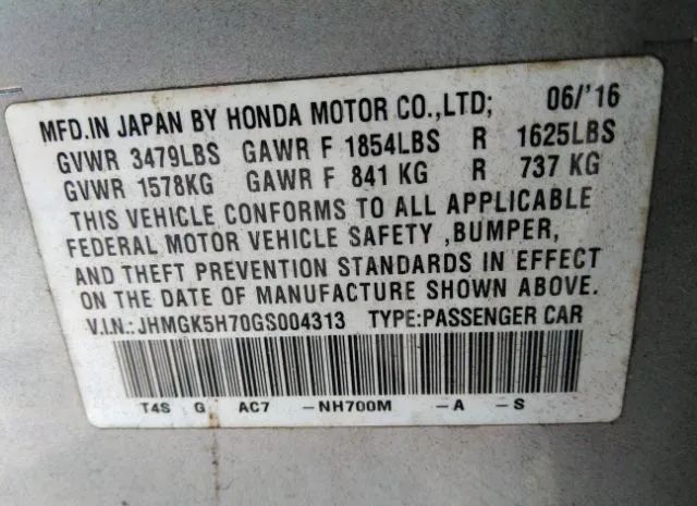 Photo 8 VIN: JHMGK5H70GS004313 - HONDA FIT 