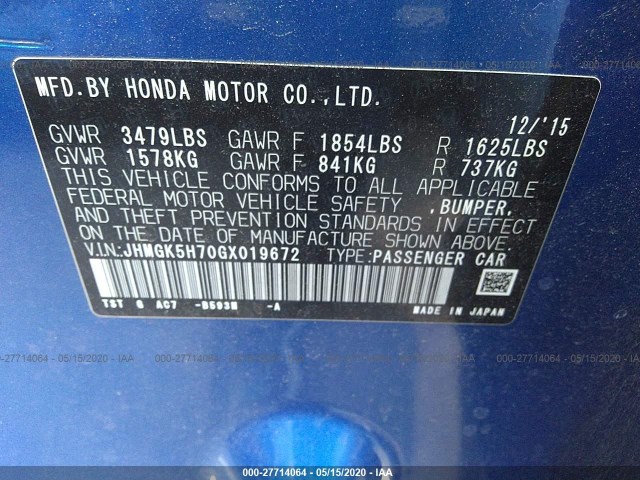 Photo 8 VIN: JHMGK5H70GX019672 - HONDA FIT 