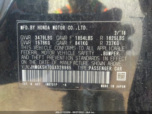 Photo 8 VIN: JHMGK5H70GX028985 - HONDA FIT 