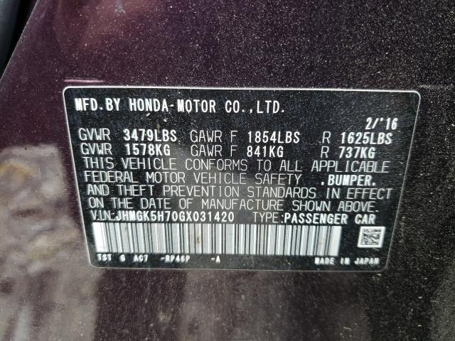 Photo 9 VIN: JHMGK5H70GX031420 - HONDA FIT EX 