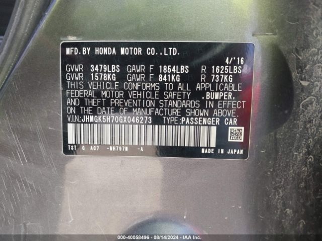 Photo 8 VIN: JHMGK5H70GX046273 - HONDA FIT 