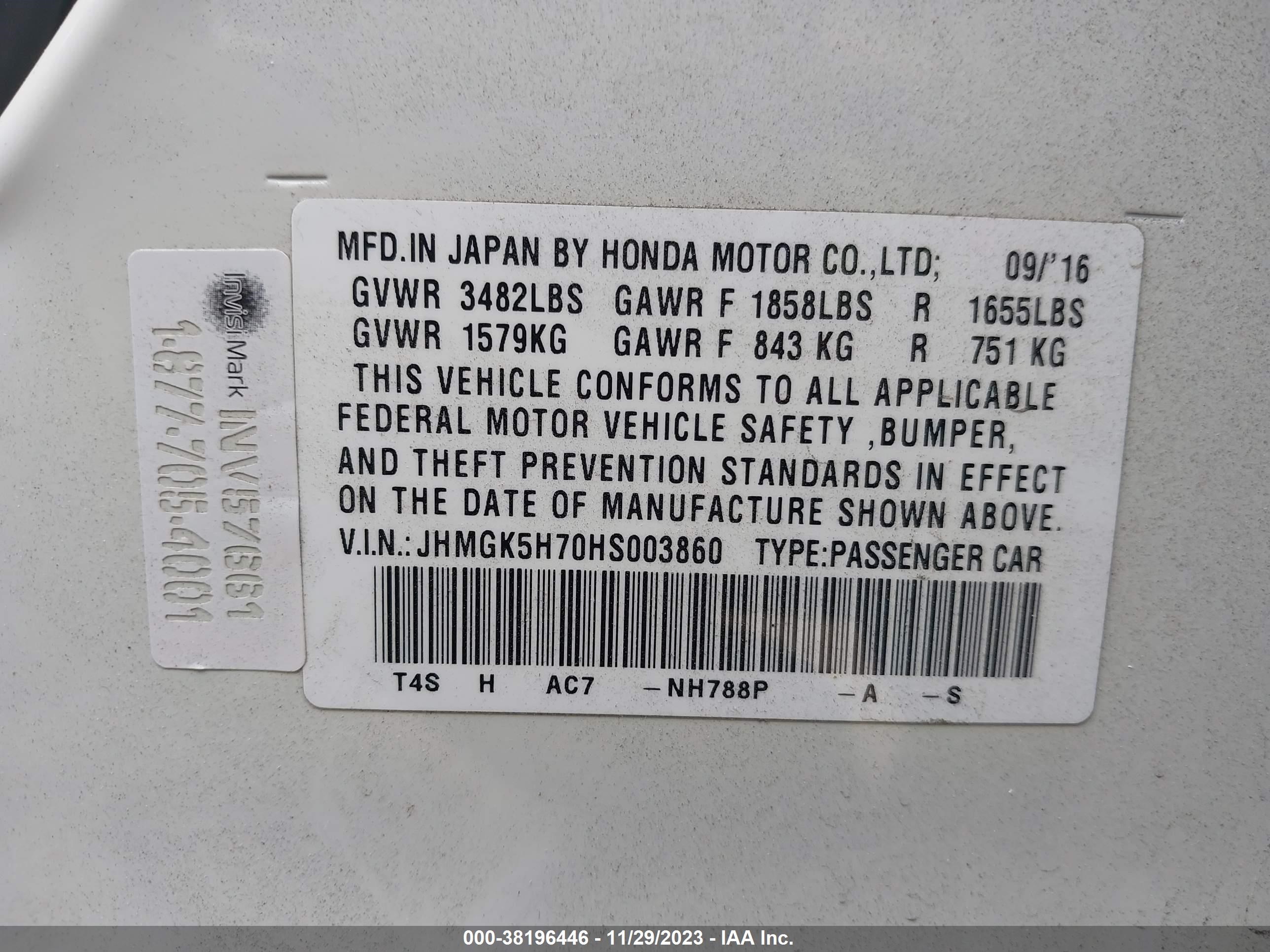 Photo 8 VIN: JHMGK5H70HS003860 - HONDA FIT 