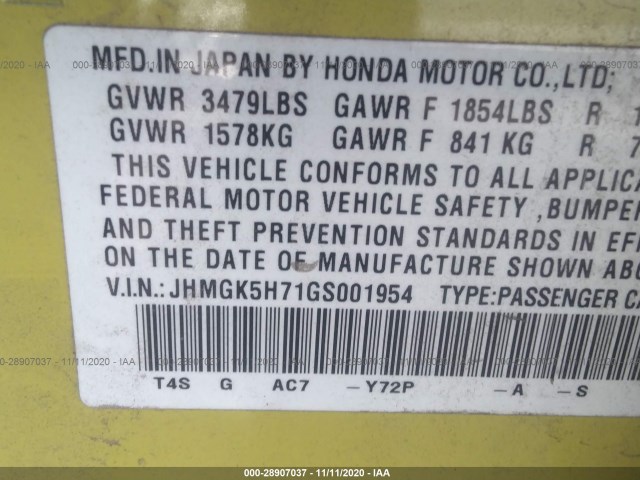 Photo 8 VIN: JHMGK5H71GS001954 - HONDA FIT 