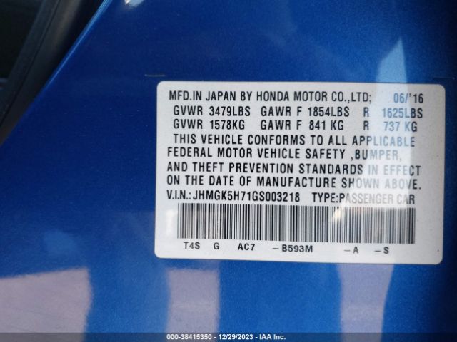 Photo 8 VIN: JHMGK5H71GS003218 - HONDA FIT 