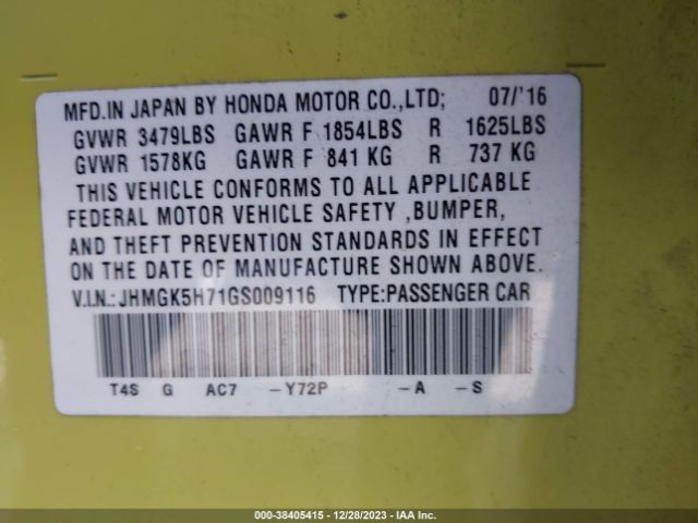 Photo 8 VIN: JHMGK5H71GS009116 - HONDA FIT 