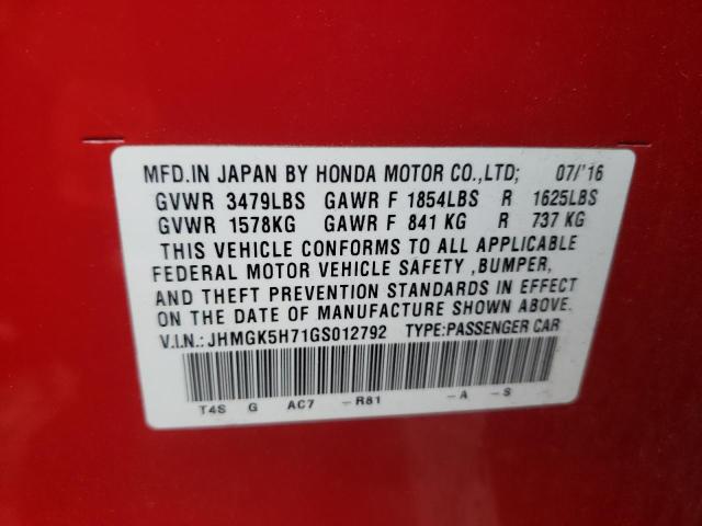 Photo 9 VIN: JHMGK5H71GS012792 - HONDA FIT EX 