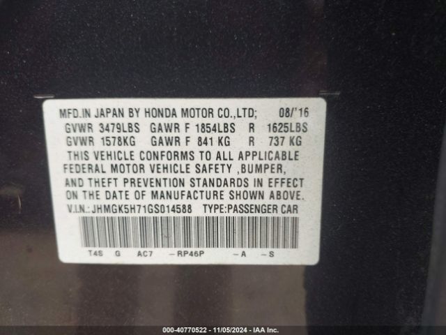 Photo 8 VIN: JHMGK5H71GS014588 - HONDA FIT 