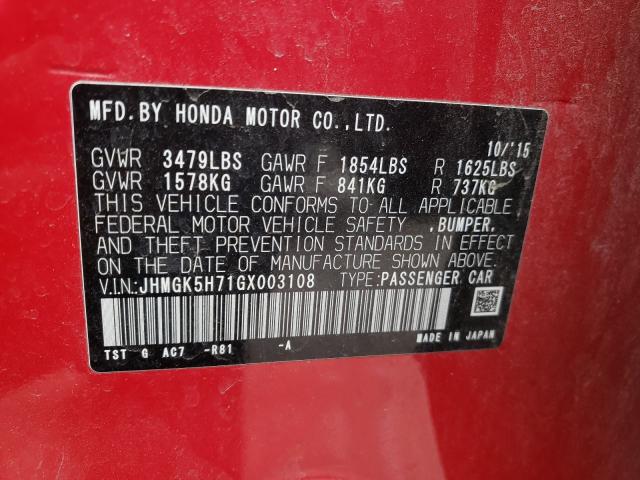 Photo 9 VIN: JHMGK5H71GX003108 - HONDA FIT EX 