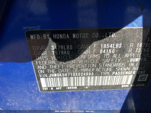 Photo 8 VIN: JHMGK5H71GX024993 - HONDA FIT 